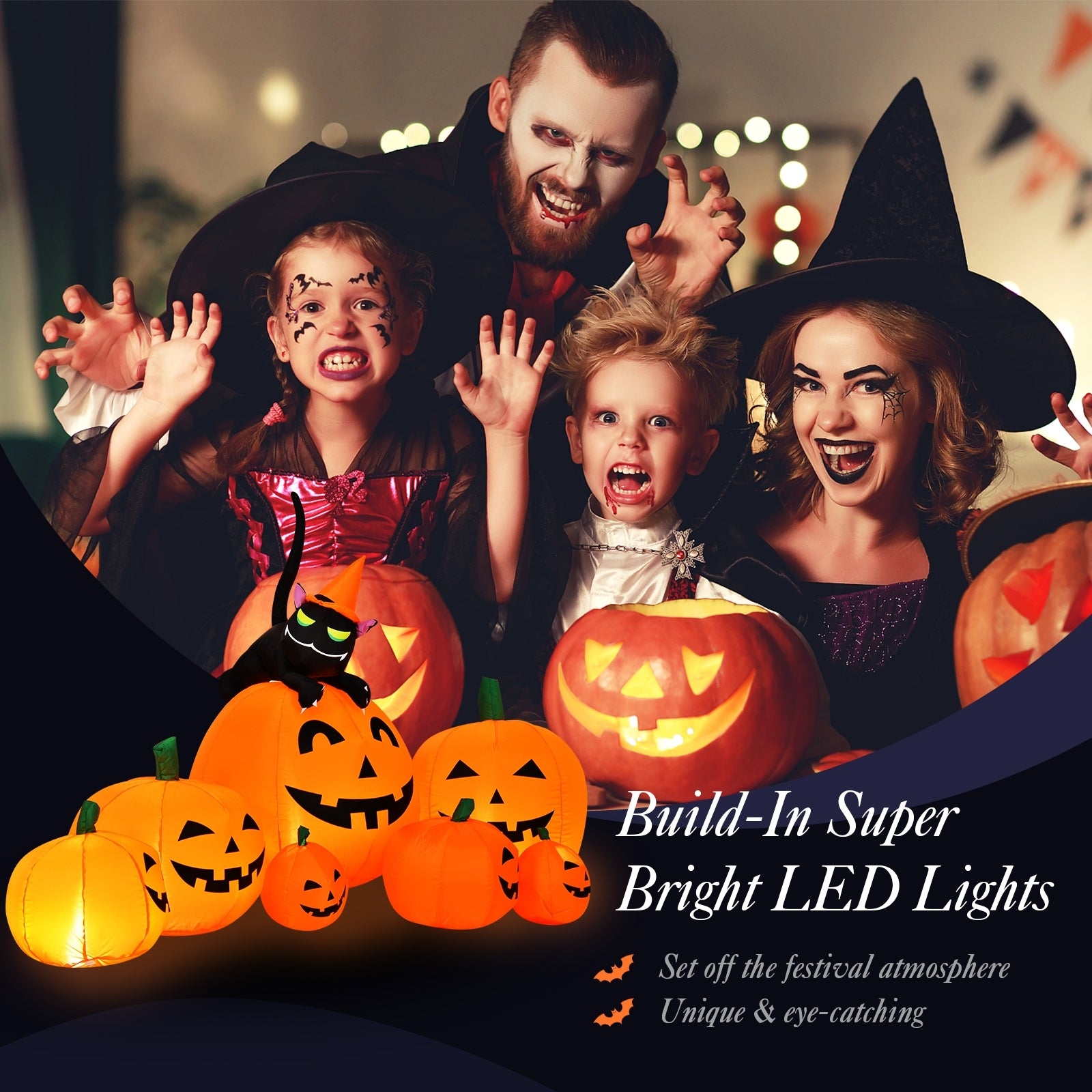 7.5 Feet Inflatable Pumpkin Combo, Witch Black Cat, Orange Halloween at Gallery Canada