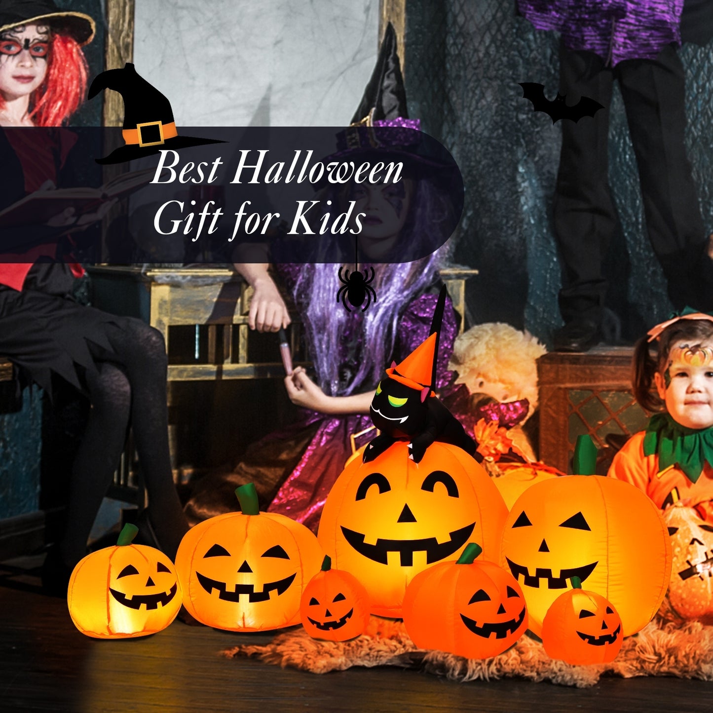 7.5 Feet Inflatable Pumpkin Combo, Witch Black Cat, Orange Halloween at Gallery Canada