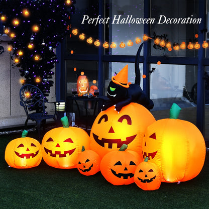 7.5 Feet Inflatable Pumpkin Combo, Witch Black Cat, Orange Halloween at Gallery Canada
