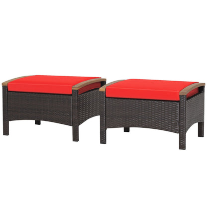 Set Of 2 Fade-Resistant Wicker Patio Ottoman, Red Outdoor Seating & Patio Chairs at Gallery Canada