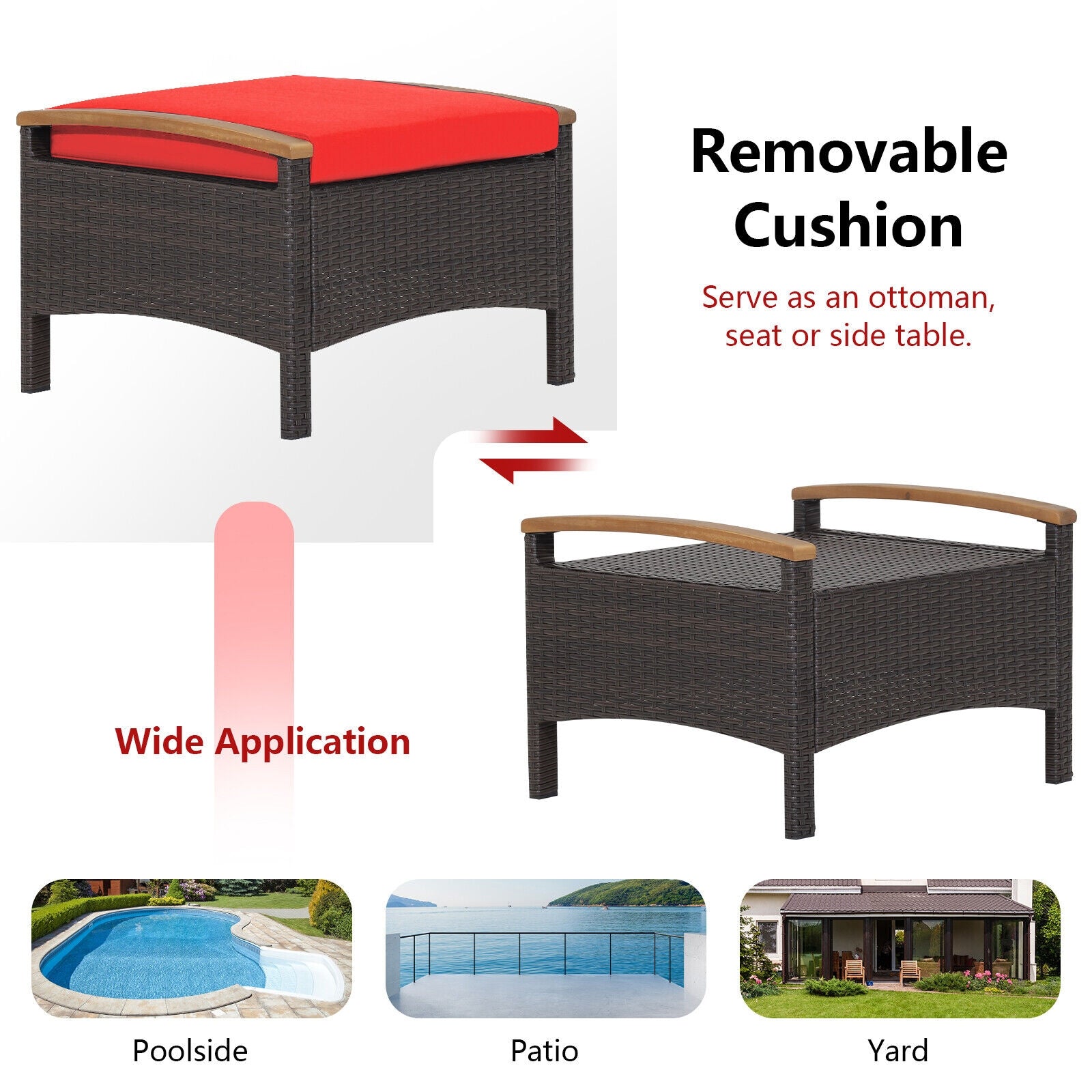 Set Of 2 Fade-Resistant Wicker Patio Ottoman, Red Outdoor Seating & Patio Chairs at Gallery Canada