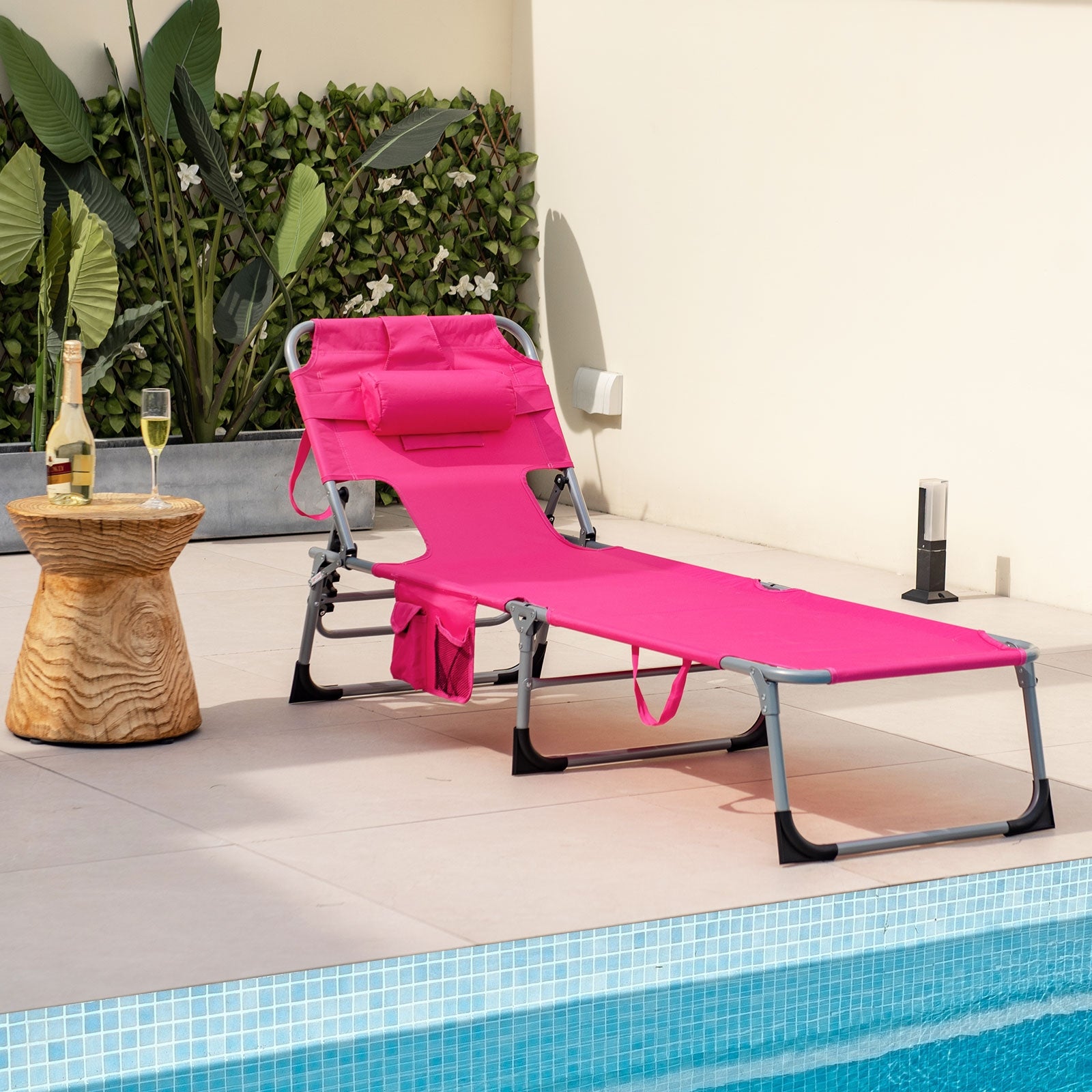 Folding Beach Lounge Chair With Pillow, Pink Outdoor Chaise Lounges at Gallery Canada