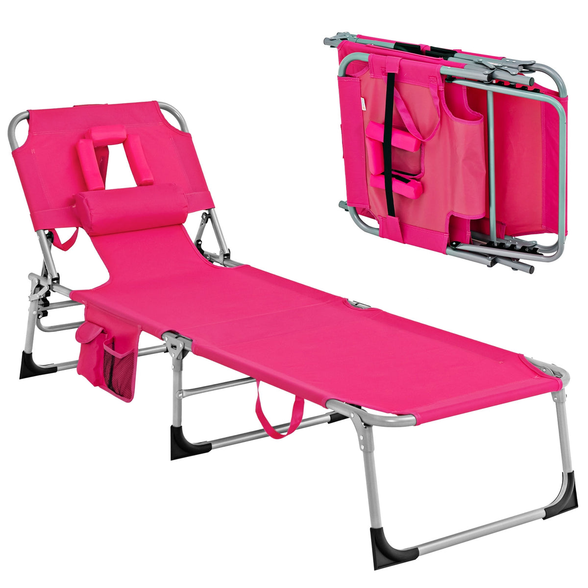 Folding Beach Lounge Chair With Pillow, Pink Outdoor Chaise Lounges Pink at Gallery Canada