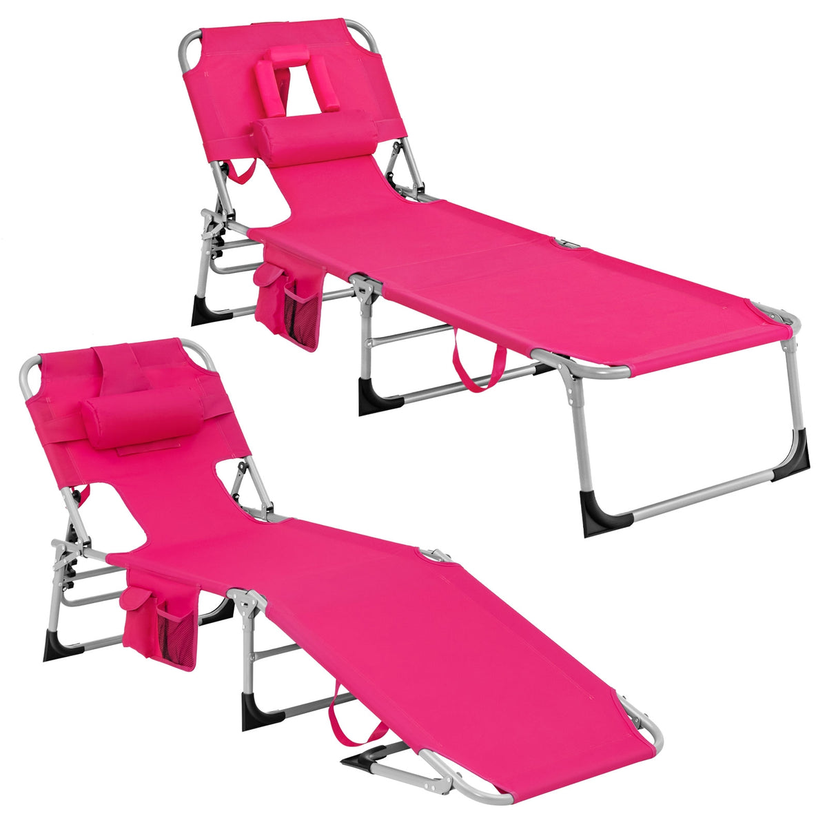 Folding Beach Lounge Chair With Pillow, Pink Outdoor Chaise Lounges at Gallery Canada