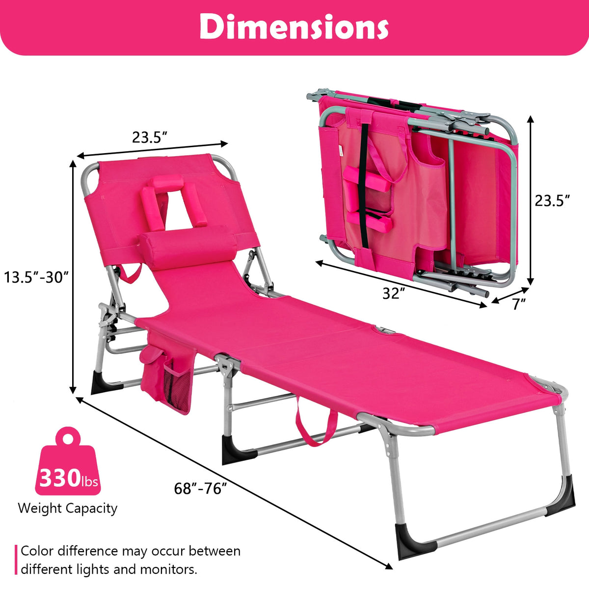 Folding Beach Lounge Chair With Pillow, Pink Outdoor Chaise Lounges at Gallery Canada