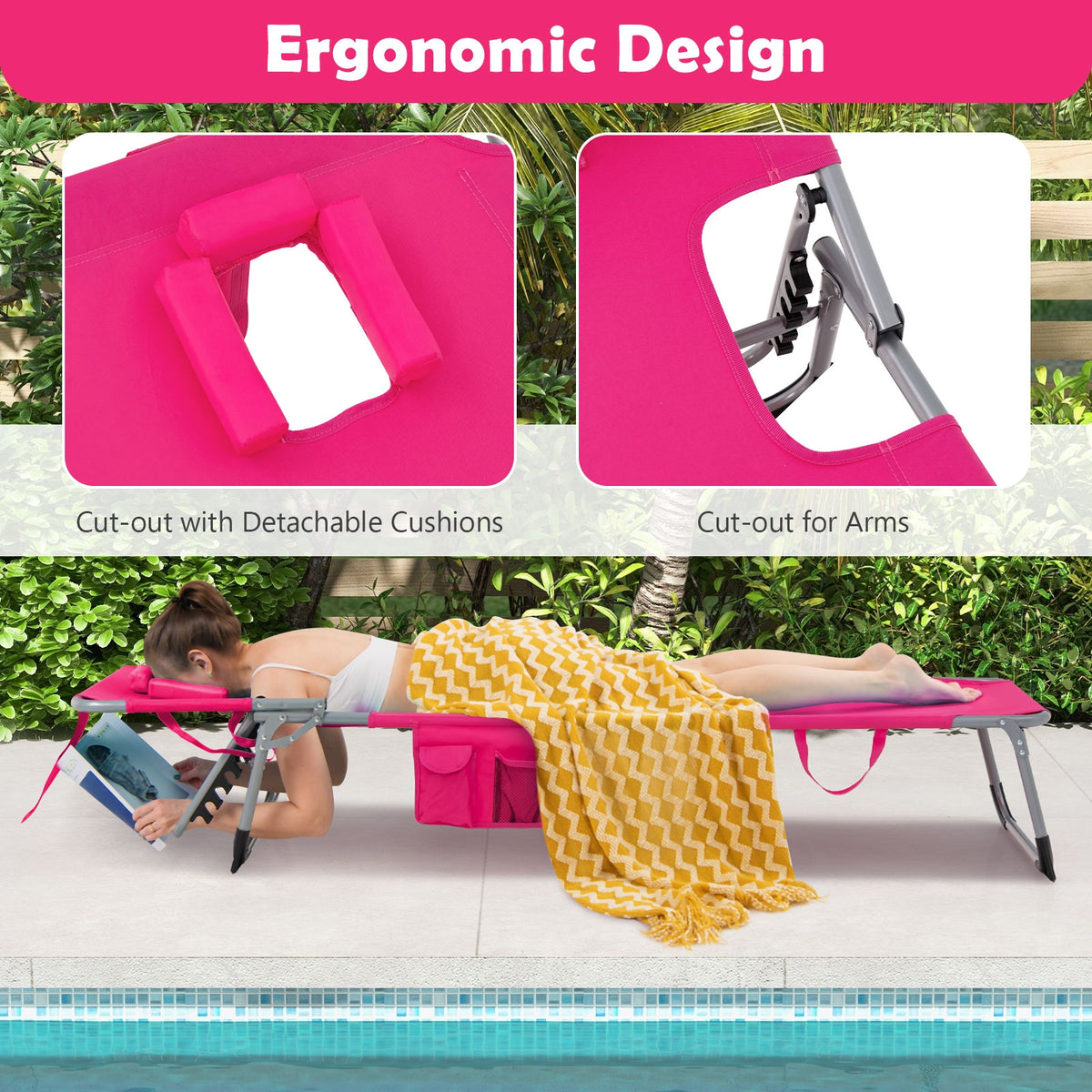 Folding Beach Lounge Chair With Pillow, Pink Outdoor Chaise Lounges at Gallery Canada