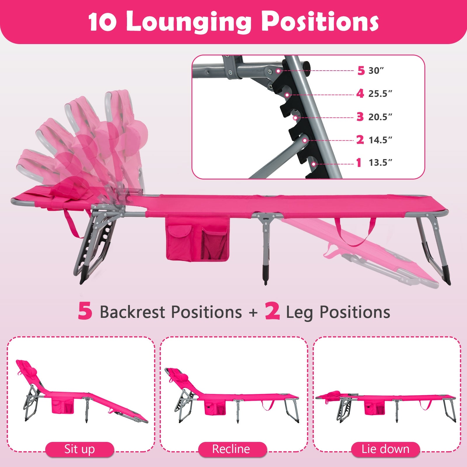 Folding Beach Lounge Chair With Pillow, Pink Outdoor Chaise Lounges at Gallery Canada