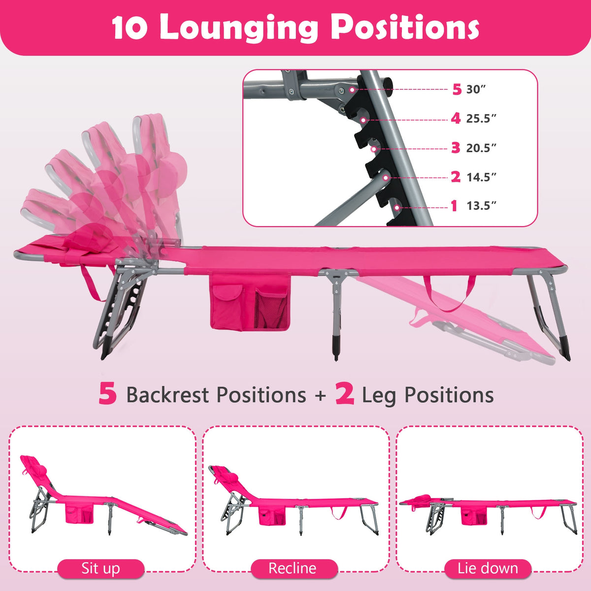 Folding Beach Lounge Chair With Pillow, Pink Outdoor Chaise Lounges at Gallery Canada
