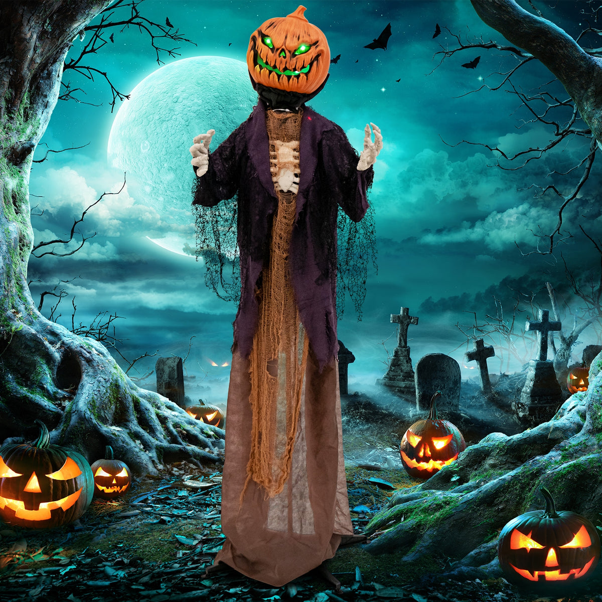 5.6 Feet Halloween Animated Standing Pumpkin Scarecrow, Multicolor Halloween at Gallery Canada