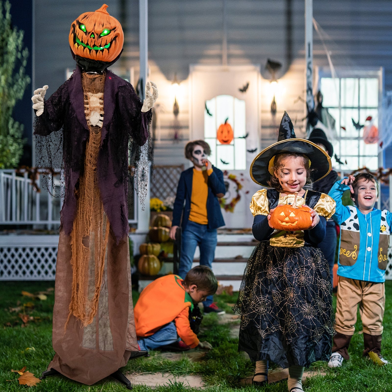 5.6 Feet Halloween Animated Standing Pumpkin Scarecrow, Multicolor Halloween at Gallery Canada