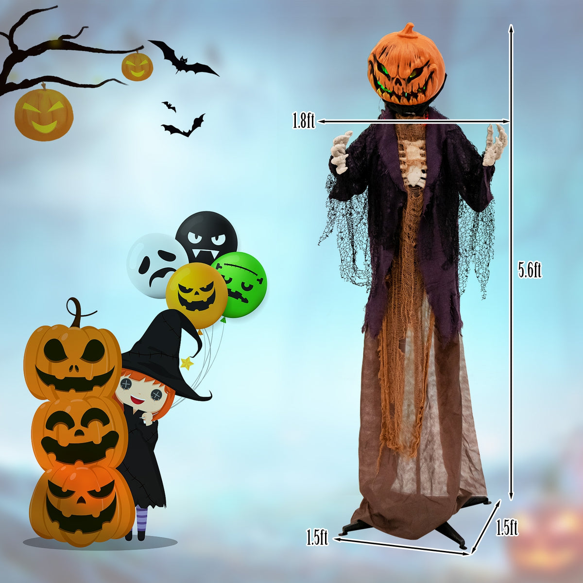 5.6 Feet Halloween Animated Standing Pumpkin Scarecrow, Multicolor Halloween at Gallery Canada