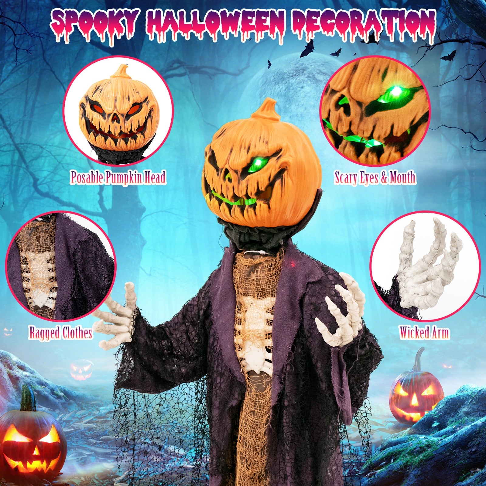 5.6 Feet Halloween Animated Standing Pumpkin Scarecrow, Multicolor Halloween at Gallery Canada