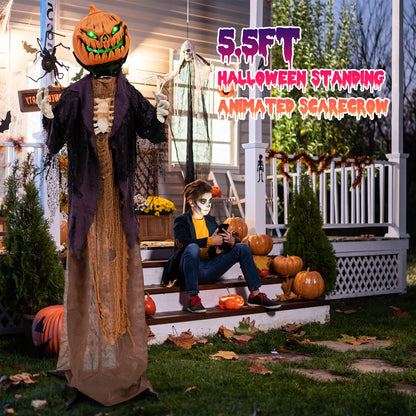 5.6 Feet Halloween Animated Standing Pumpkin Scarecrow, Multicolor Halloween at Gallery Canada