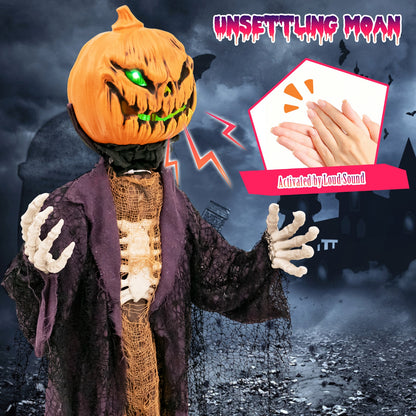 5.6 Feet Halloween Animated Standing Pumpkin Scarecrow, Multicolor Halloween at Gallery Canada