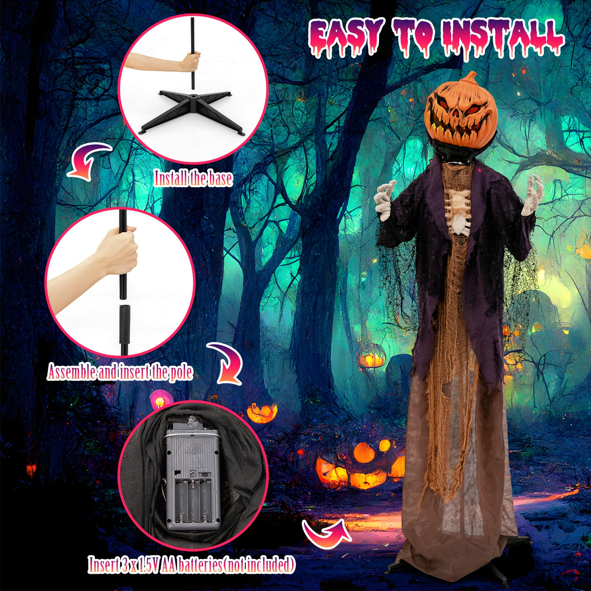 5.6 Feet Halloween Animated Standing Pumpkin Scarecrow, Multicolor Halloween at Gallery Canada