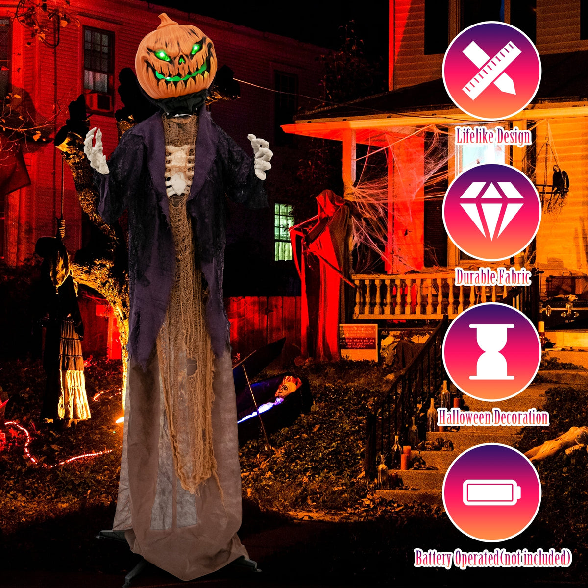 5.6 Feet Halloween Animated Standing Pumpkin Scarecrow, Multicolor Halloween at Gallery Canada