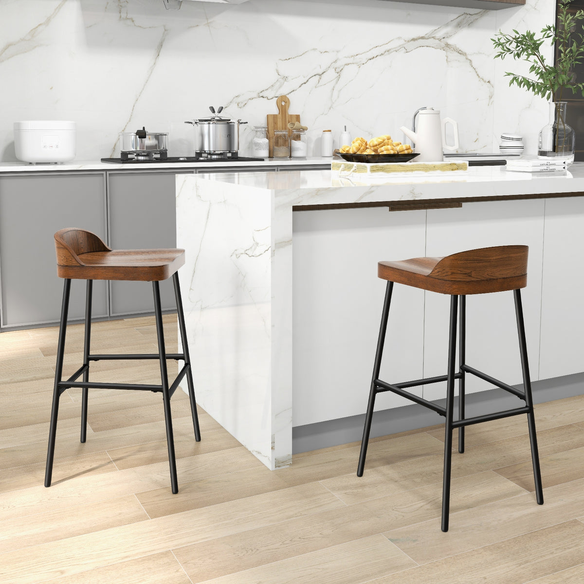 29 Inch Industrial Bar Stools, Set of 2, Brown Bar Stools at Gallery Canada