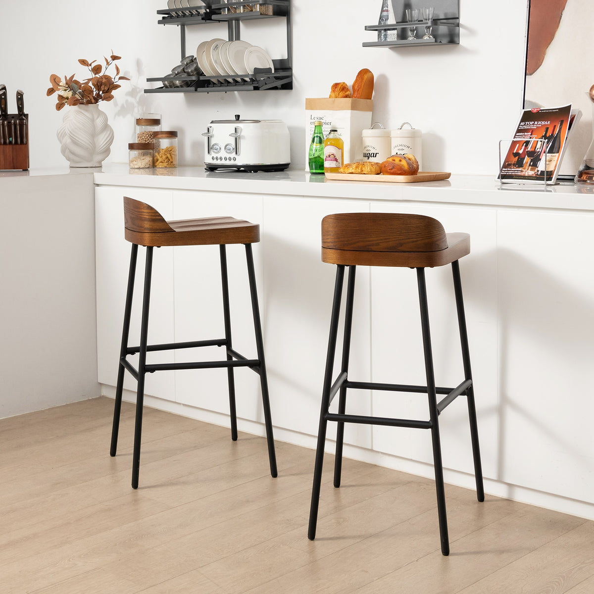 29 Inch Industrial Bar Stools, Set of 2, Brown Bar Stools at Gallery Canada