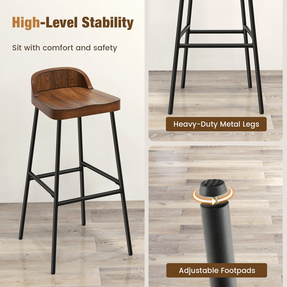 29 Inch Industrial Bar Stools, Set of 2, Brown Bar Stools at Gallery Canada
