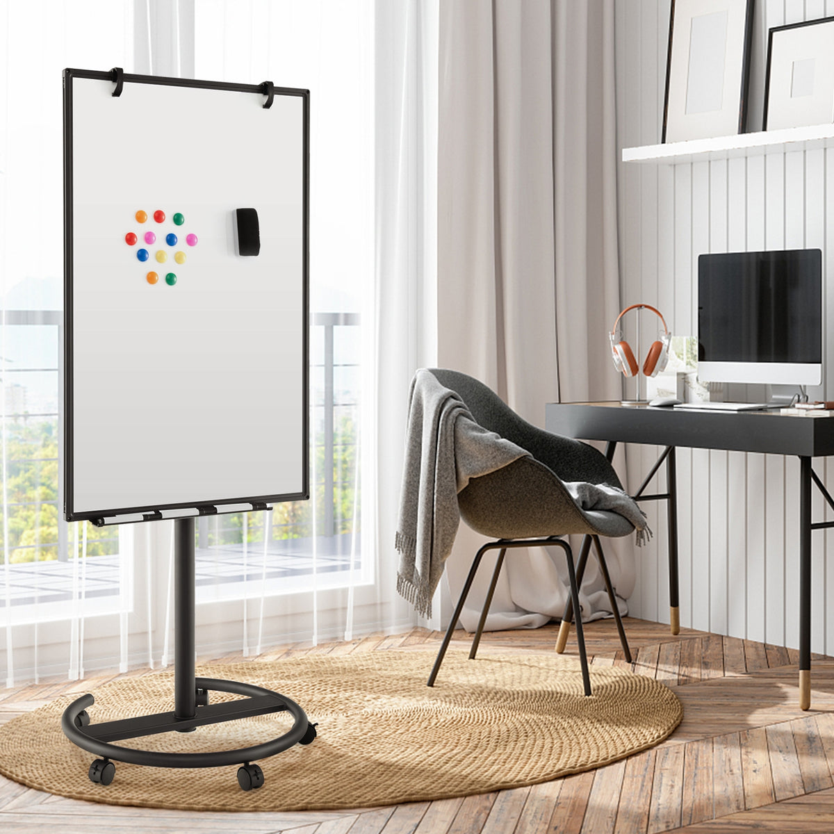 Height-Adjustable Mobile Whiteboard, Black Home Office at Gallery Canada