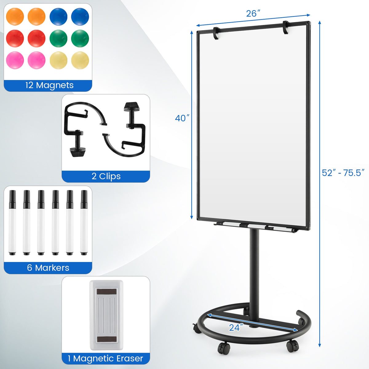 Height-Adjustable Mobile Whiteboard, Black Home Office at Gallery Canada