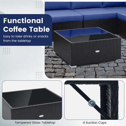 10 Piece Outdoor Wicker Conversation Set with Seat and Back Cushions, Navy Patio Conversation Sets at Gallery Canada