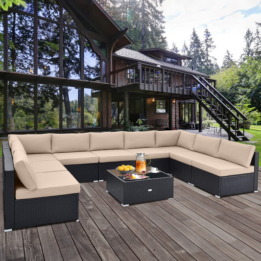 10 Piece Outdoor Wicker Conversation Set, Beige Patio Conversation Sets Beige at Gallery Canada