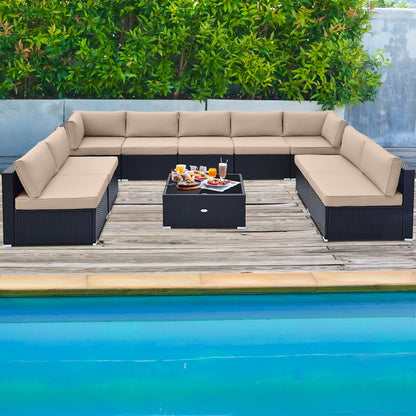 10 Piece Outdoor Wicker Conversation Set, Beige Patio Conversation Sets at Gallery Canada