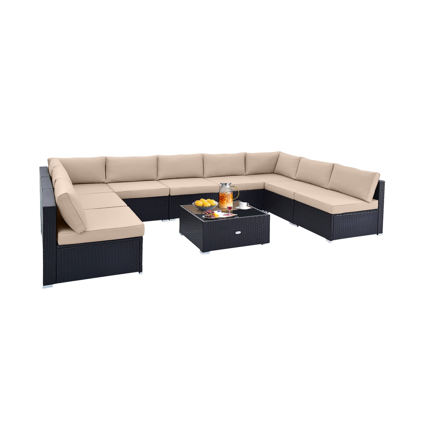 10 Piece Outdoor Wicker Conversation Set, Beige Patio Conversation Sets at Gallery Canada