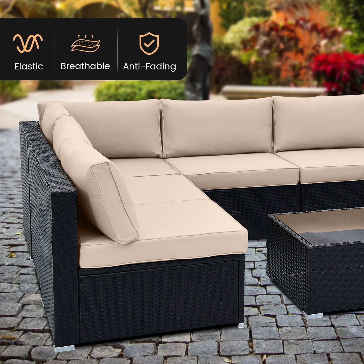 10 Piece Outdoor Wicker Conversation Set, Beige Patio Conversation Sets at Gallery Canada