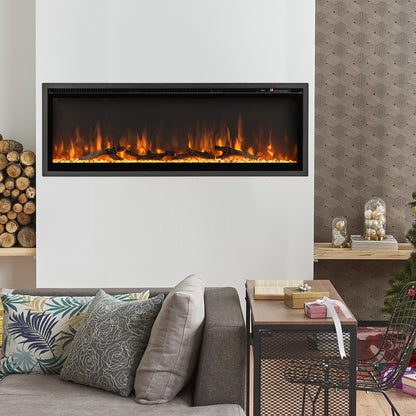 50 Inches Electric Fireplace, In-Wall Recessed, Remote Control, Adjustable Color, Black Fireplaces at Gallery Canada