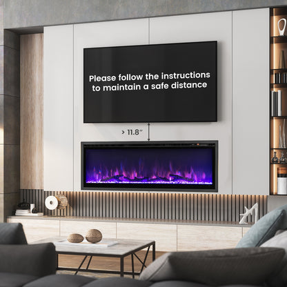 50 Inches Electric Fireplace, In-Wall Recessed, Remote Control, Adjustable Color, Black Fireplaces at Gallery Canada