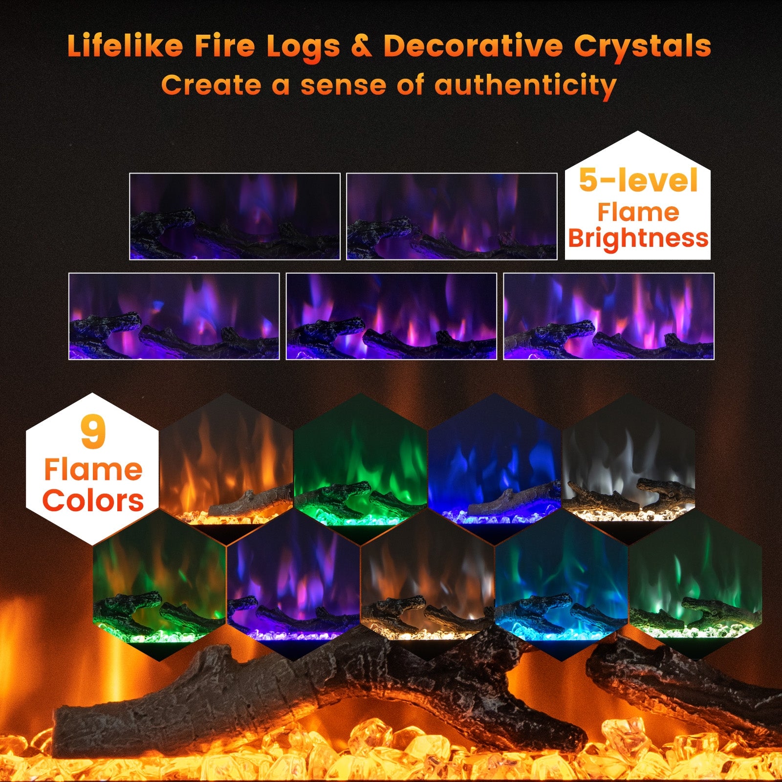 50 Inches Electric Fireplace, In-Wall Recessed, Remote Control, Adjustable Color, Black Fireplaces at Gallery Canada