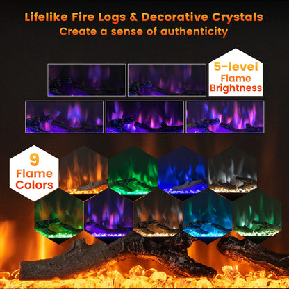 50 Inches Electric Fireplace, In-Wall Recessed, Remote Control, Adjustable Color, Black Fireplaces at Gallery Canada