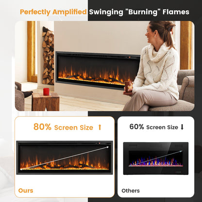 50 Inches Electric Fireplace, In-Wall Recessed, Remote Control, Adjustable Color, Black Fireplaces at Gallery Canada