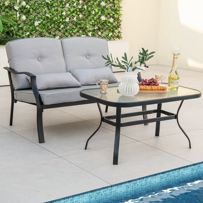 Outdoor Loveseat Chair Set, With Tempered Glass Coffee Table, Gray Patio Dining Sets at Gallery Canada