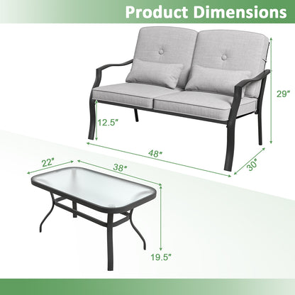 Outdoor Loveseat Chair Set, With Tempered Glass Coffee Table, Gray Patio Dining Sets at Gallery Canada