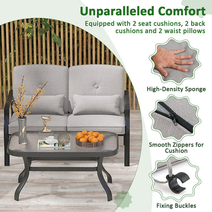 Outdoor Loveseat Chair Set, With Tempered Glass Coffee Table, Gray Patio Dining Sets at Gallery Canada