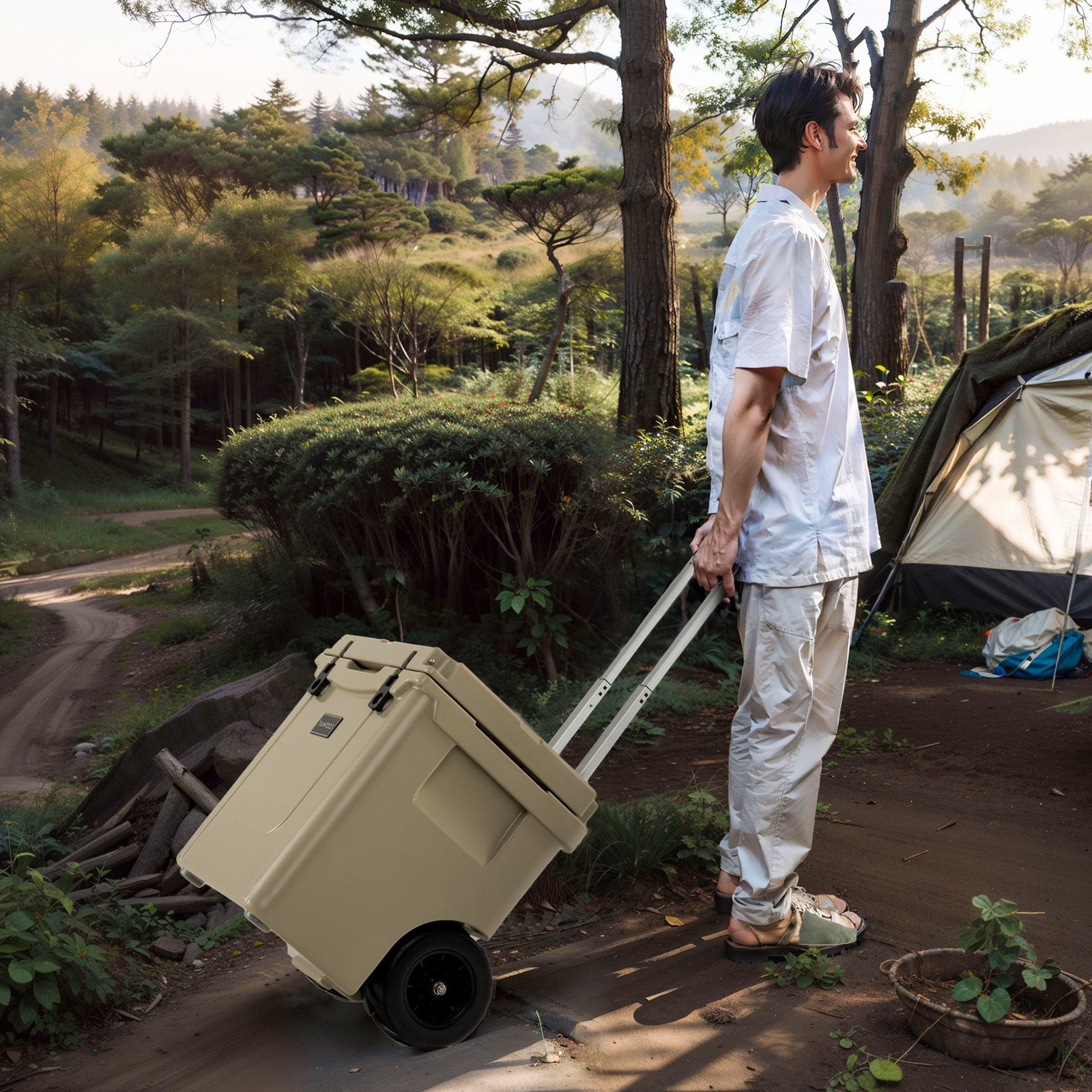45 Quart Cooler, Towable Ice Chest, Brown Freezers at Gallery Canada