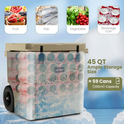 45 Quart Cooler, Towable Ice Chest, Brown Freezers at Gallery Canada