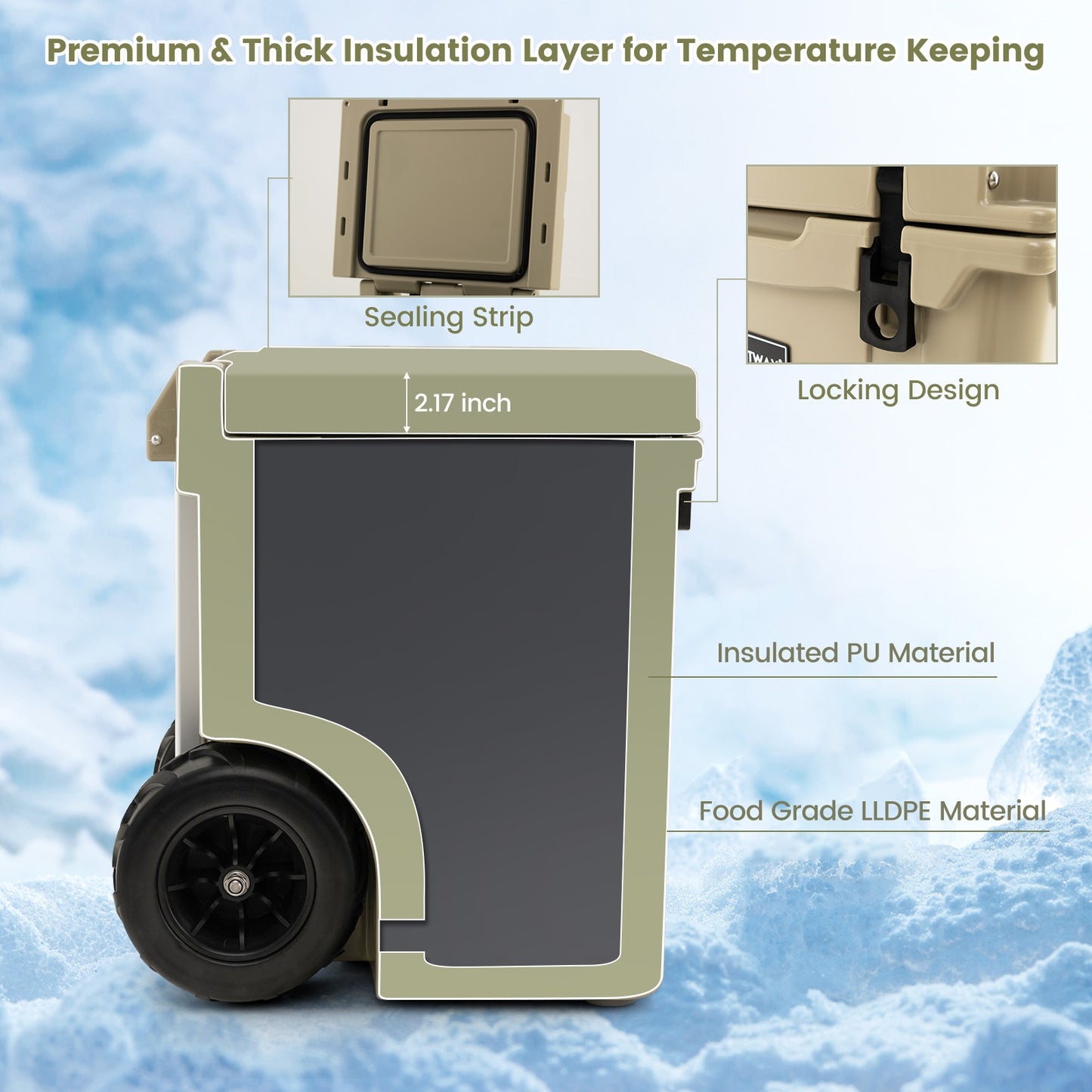 45 Quart Cooler, Towable Ice Chest, Brown Freezers at Gallery Canada