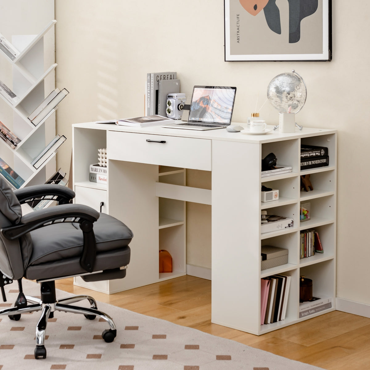Counter Height Sewing Craft Table, Adjustable Shelves, Drawer, White Sewing Tables at Gallery Canada