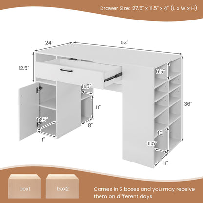 Counter Height Sewing Craft Table, Adjustable Shelves, Drawer, White Sewing Tables at Gallery Canada