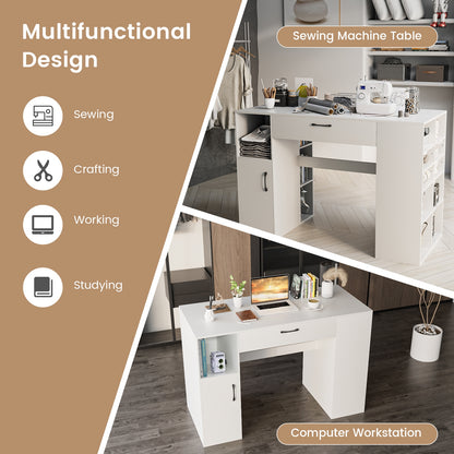 Counter Height Sewing Craft Table, Adjustable Shelves, Drawer, White Sewing Tables at Gallery Canada