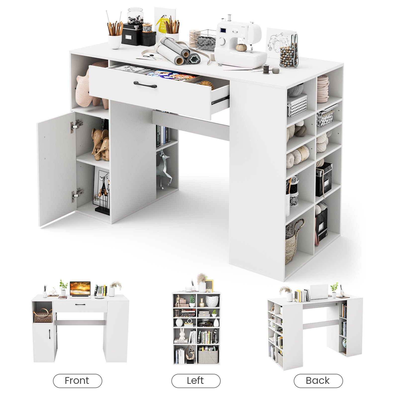 Counter Height Sewing Craft Table, Adjustable Shelves, Drawer, White Sewing Tables at Gallery Canada