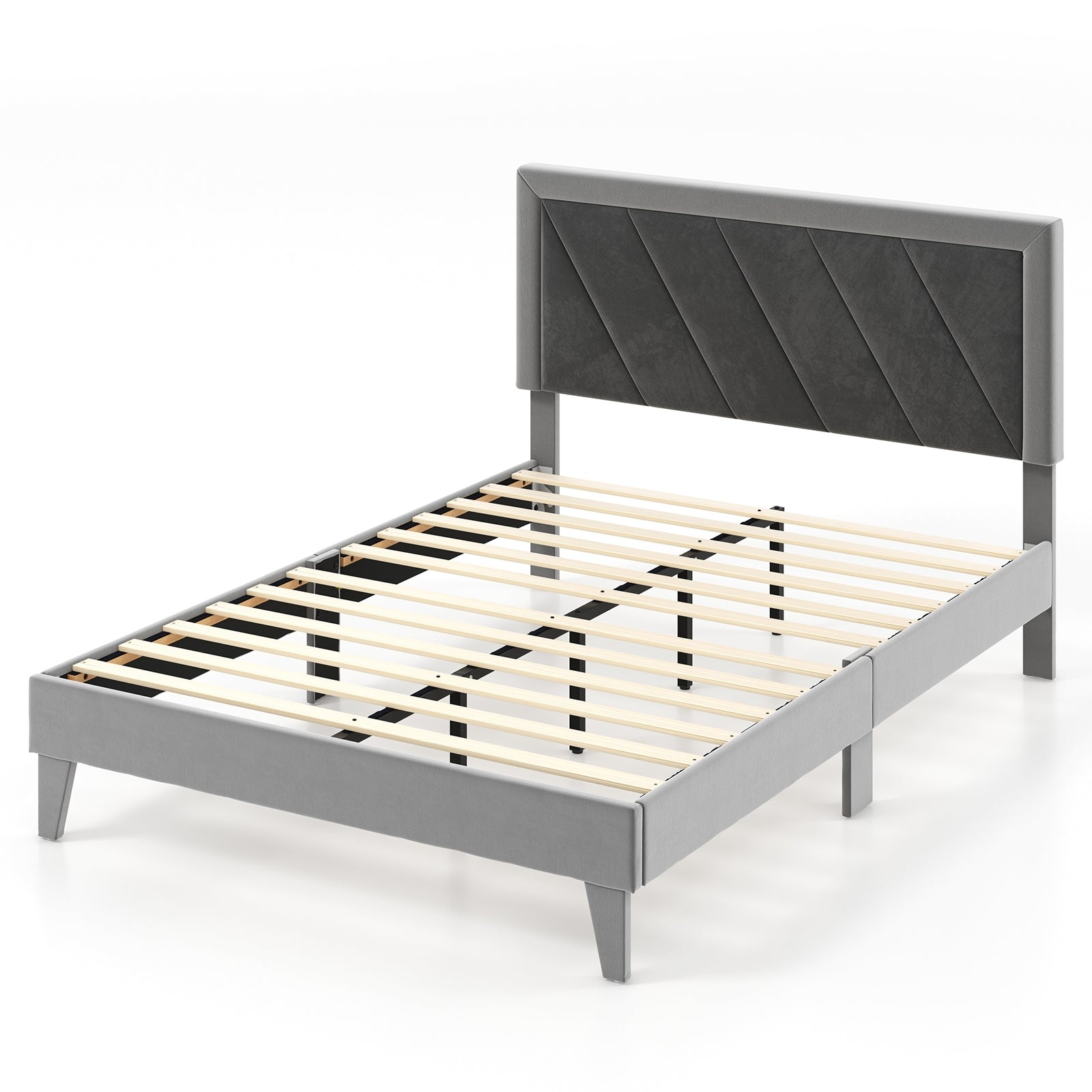 Full Size Platform Bed With High Headboard, Wooden Slats, Black Gray Simple Bed Frame at Gallery Canada