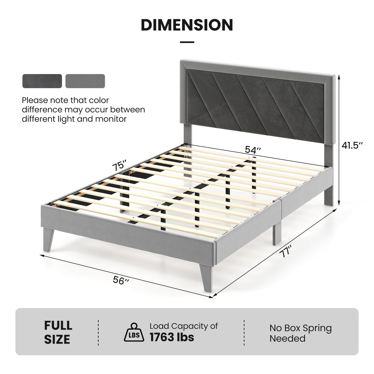 Full Size Platform Bed With High Headboard, Wooden Slats, Black Gray Simple Bed Frame at Gallery Canada
