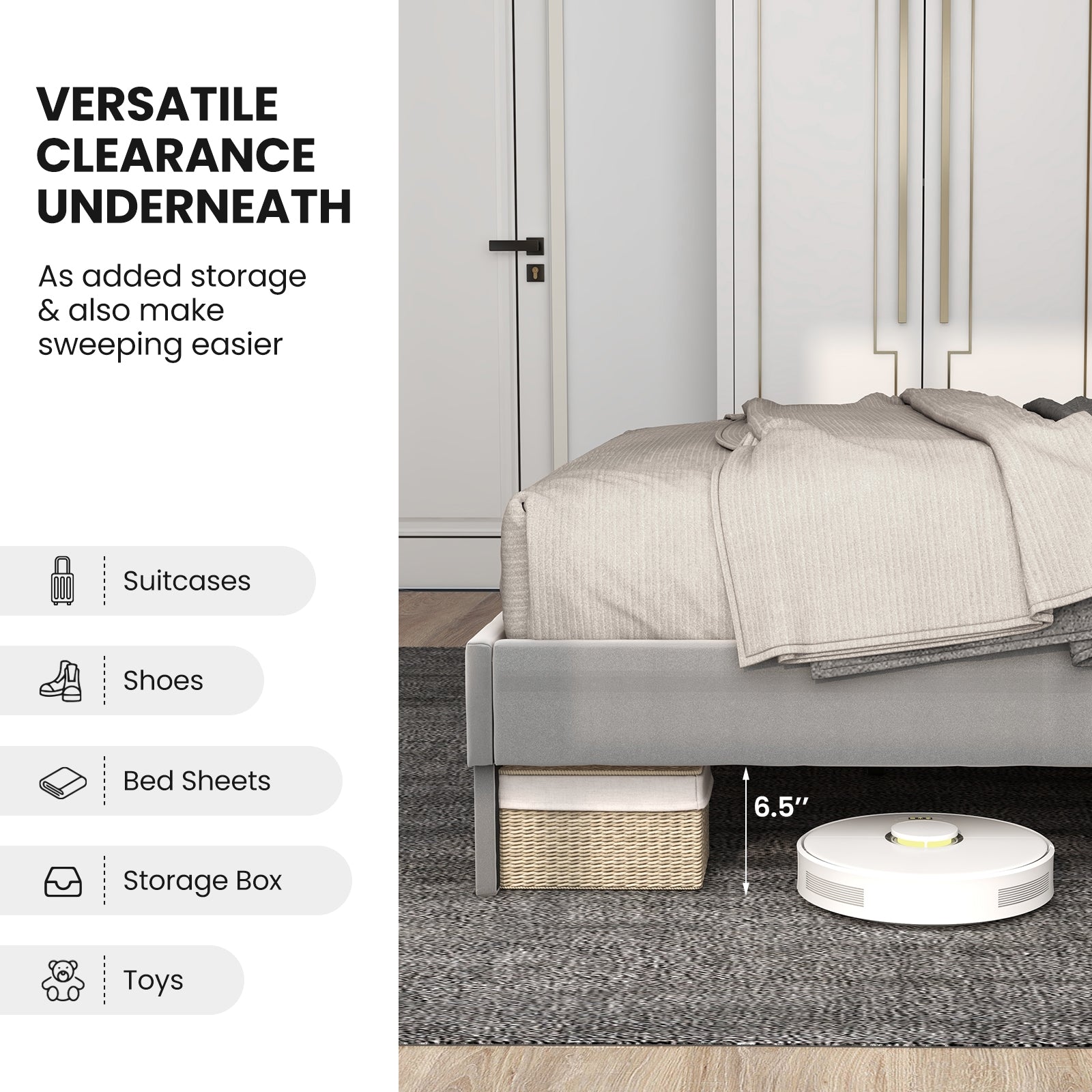 Full Size Platform Bed With High Headboard, Wooden Slats, Black Gray Simple Bed Frame at Gallery Canada
