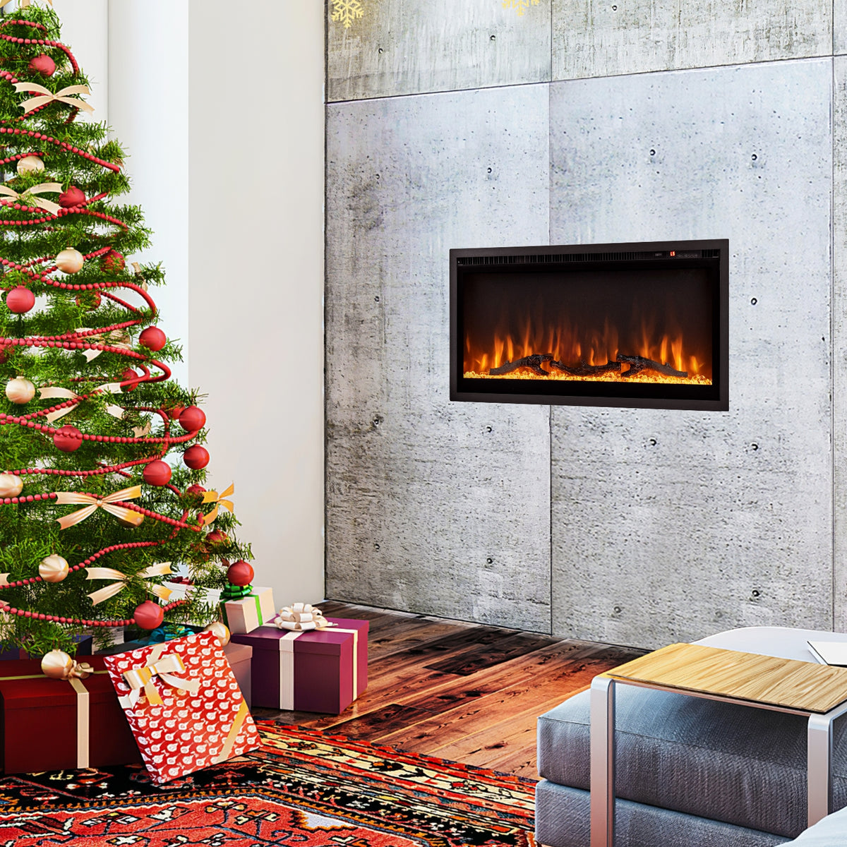 Electric Fireplace, In-Wall Recessed, Remote Control, Adjustable Color, 36 Inches, Black Fireplaces at Gallery Canada