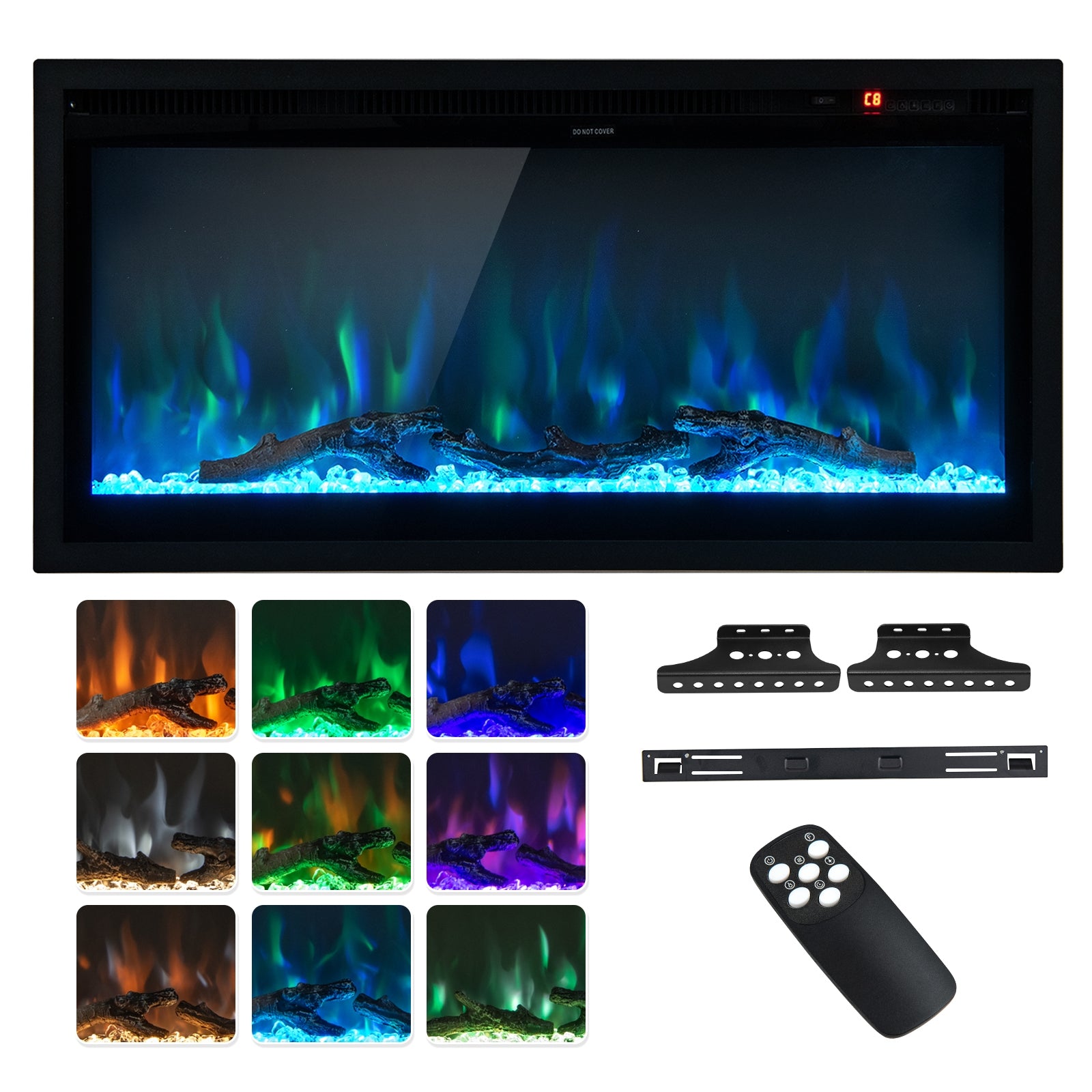 Electric Fireplace, In-Wall Recessed, Remote Control, Adjustable Color, 36 Inches, Black Fireplaces at Gallery Canada